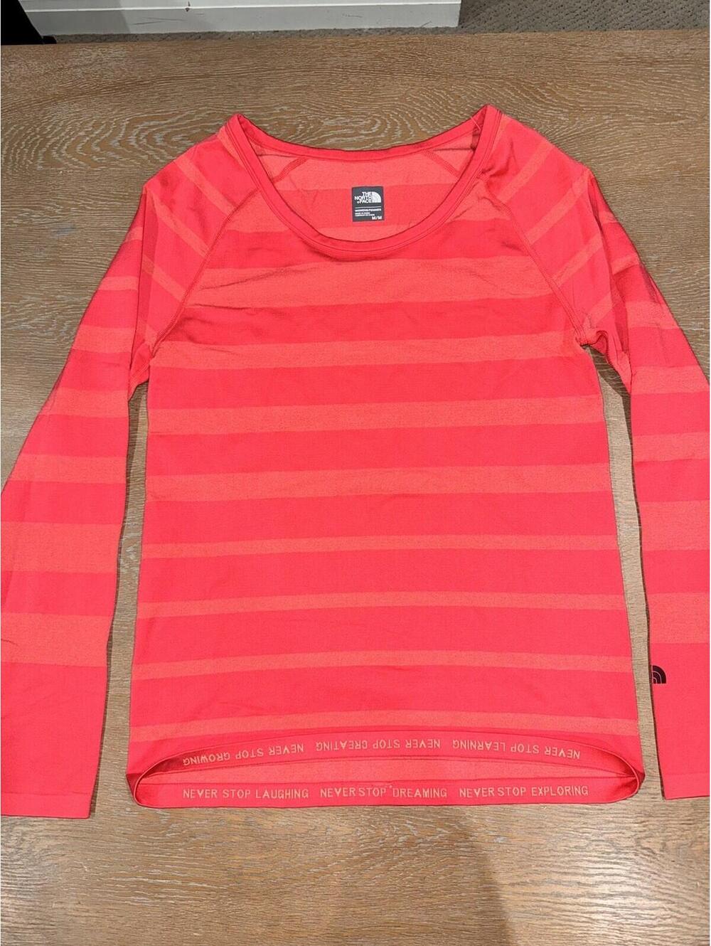 The North Face Pink Striped Crewneck Top SIZE MEDIUM Pink/Neon /Coral